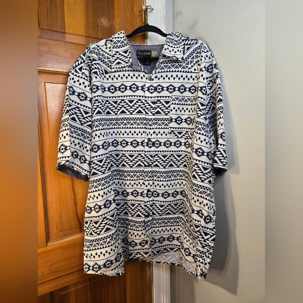 Link Big Men's Aztec Navy and White Shirt Sz 4X